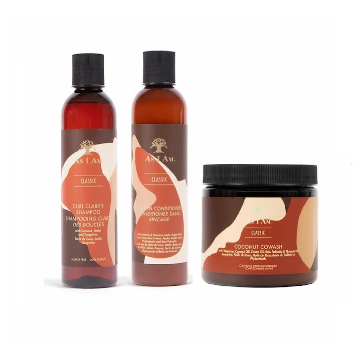 Set As I Am, Șampon Coconut 237 ml, Balsam fără Clătire 237 ml, Balsam 454 g pentru păr creț