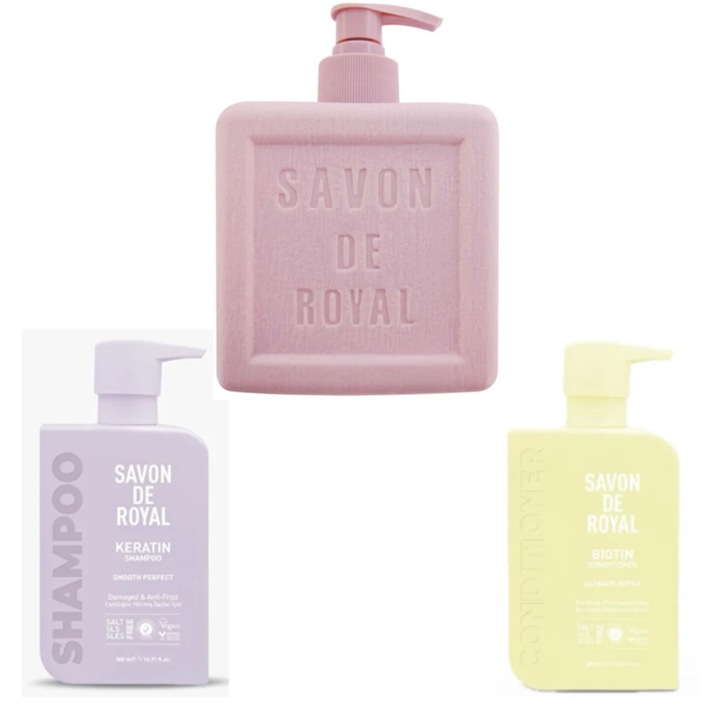 Set Sampon si Balsam de Par Savon de Royal Biotin, 500 ml, pentru par degradat, vegan