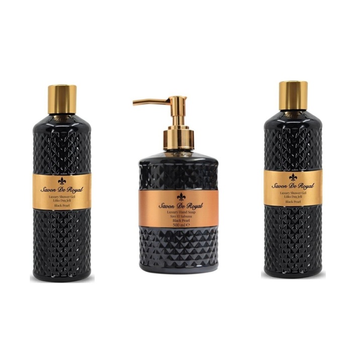 Set gel de dus si sapun lichid Savon de Royal Black Pearl 500 ml, vegan, parfum elegant, unisex
