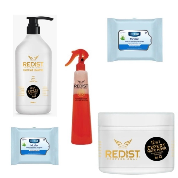 Set sampon Redist Expert 1000ml, masca par 500ml, balsam bifazic 400ml, unisex, hidratare, protectie termica