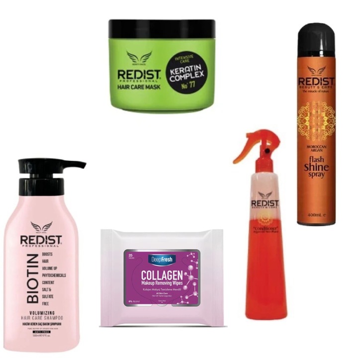 Set șampon, mască și balsam Redist Biotina și Keratină, 500ml, 500ml, 400ml, fără sulfati, pentru păr subțire
