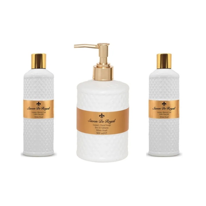 Săpun lichid și gel de duș set Savon de Royal White Pearl, 500 ml, unisex, 100% vegan, fără alcool și parabeni