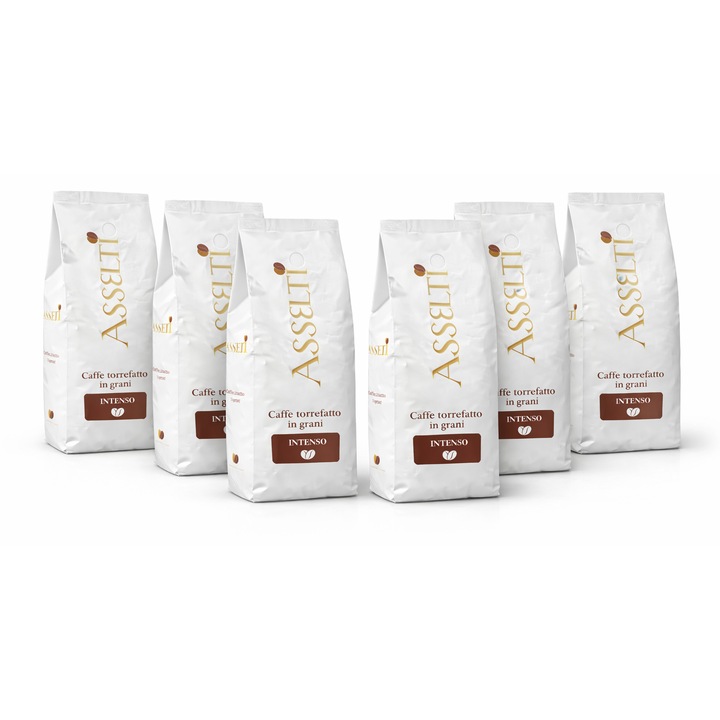 Set Cafea boabe ASSELTI Intenso, 6 x 1 kg, prajire italiana, gust corpolent