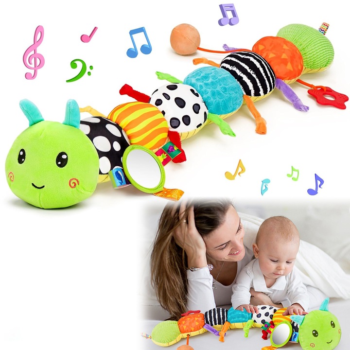 Interaktív babajátékok, BYONDSELF®, fogzásra, zenével és hanggal, fogásfejlesztő, textil, többszínű, 6-12 hónapos babáknak