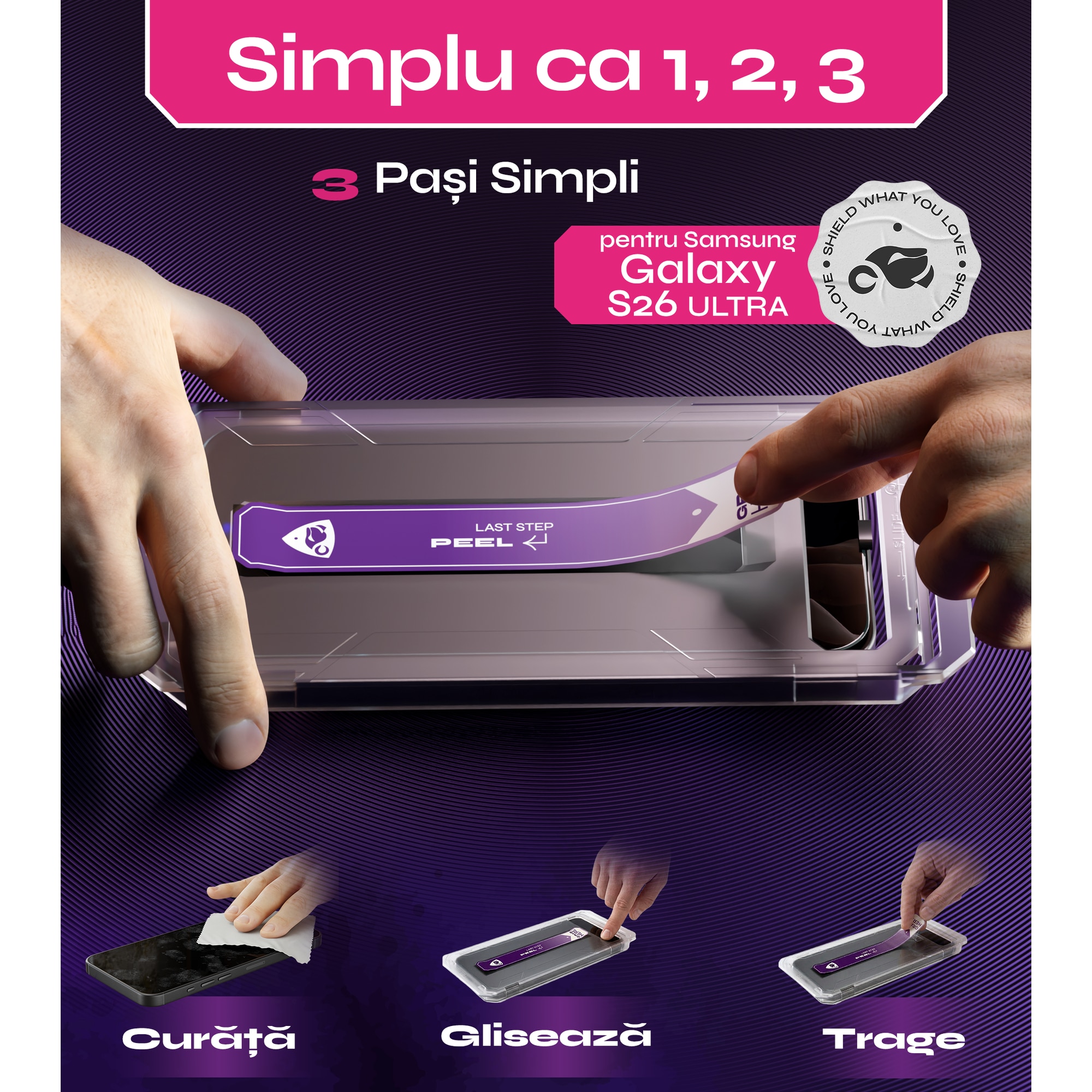 Set 2 Folii sticla compatibil cu Samsung Galaxy S26 ULTRA, DefenSlim, instalare usoara si rapida cu dispozitiv de potrivire automata in 30 sec cu Easy Install Kit patentat, protectie telefon