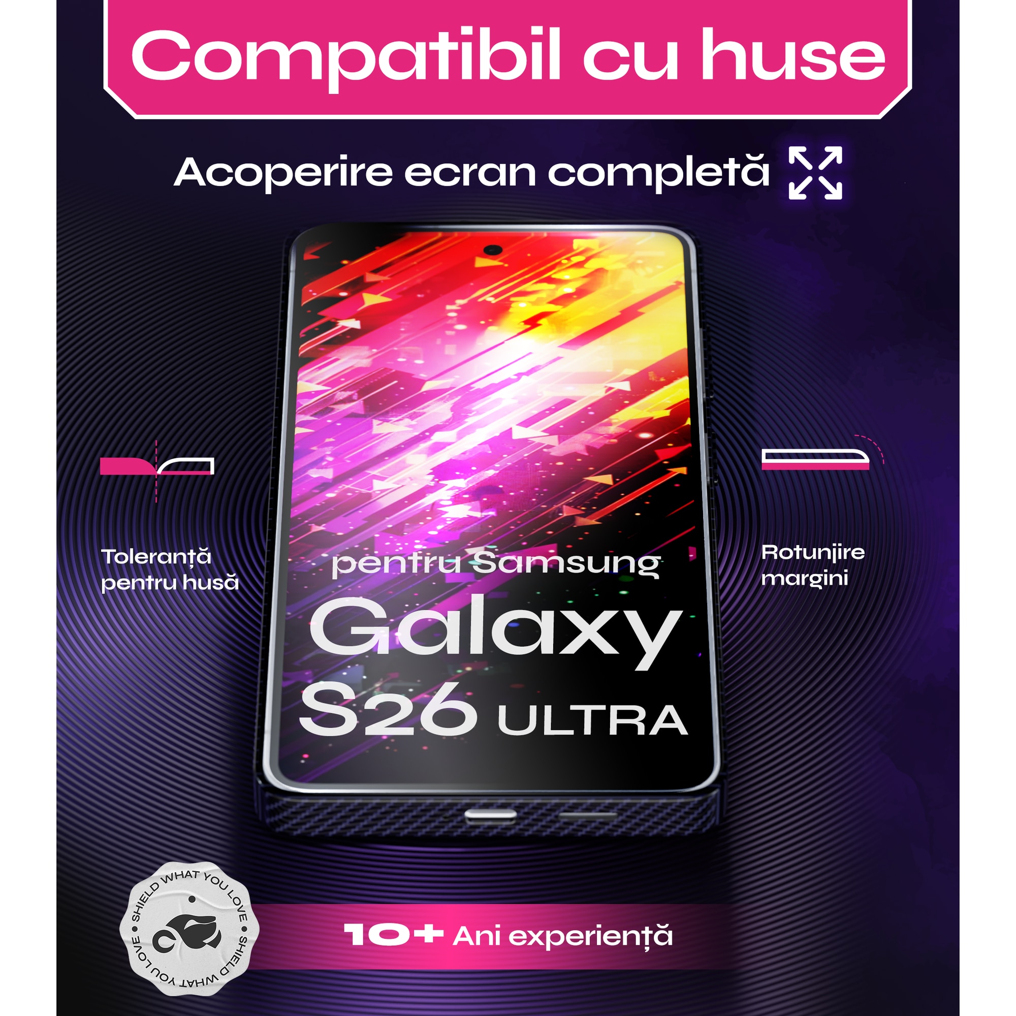 Set 2 Folii sticla compatibil cu Samsung Galaxy S26 ULTRA, DefenSlim, instalare usoara si rapida cu dispozitiv de potrivire automata in 30 sec cu Easy Install Kit patentat, protectie telefon