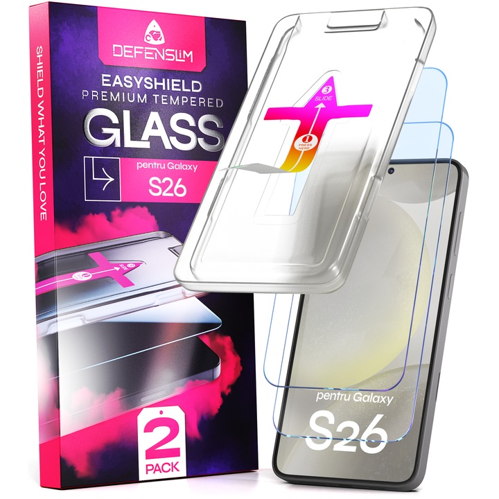 Set 2 Folii sticlă protectoare DefenSlim, 9H, transparent, pentru Samsung Galaxy S26, aplicație rapidă în 30 secunde