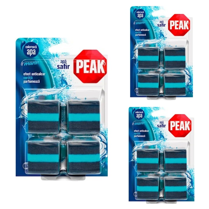 Set 3 tablete odorizante toaleta Peak, apa safir, 4 x 50g