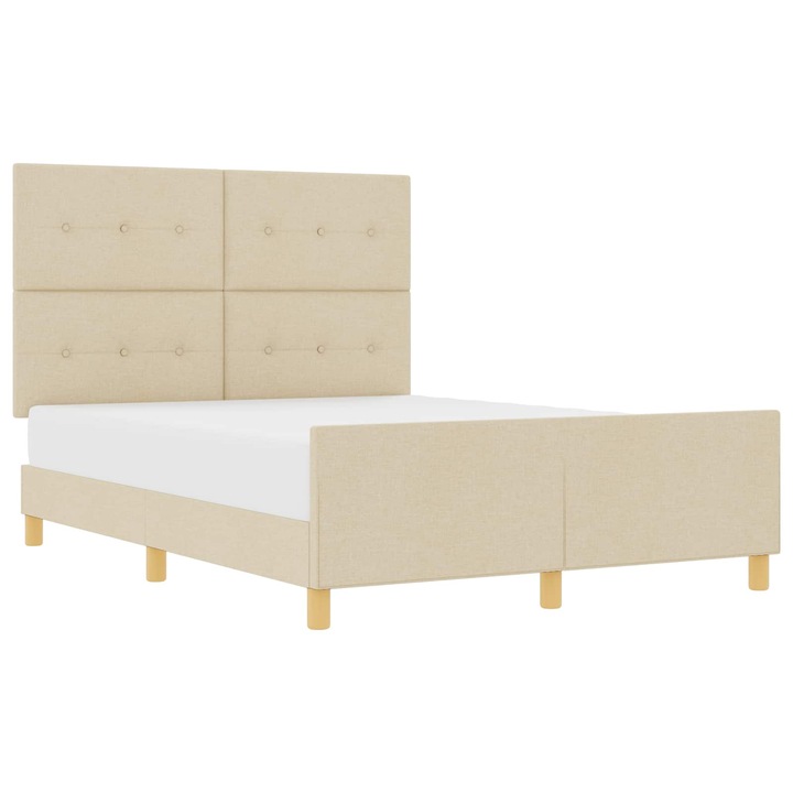 Cadru de pat cu headboard vidaXL, Crem 140 x 190 cm tesatura