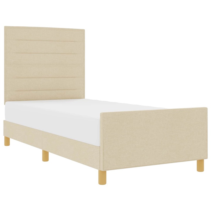 Cadru de pat cu headboard vidaXL, Crem 100 x 200 cm tesatura