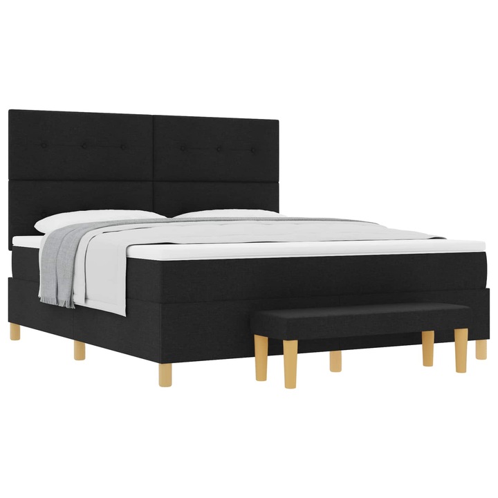 vidaXL Boxspring ágy matraccal és padlószékkel Fekete 180x200 cm Szövet 3344319