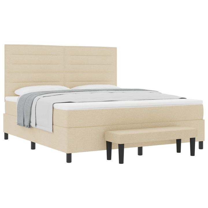 Pat cu arcuri cu saltea vidaXL, cu headboard Crem 180 x 200 cm tesatura