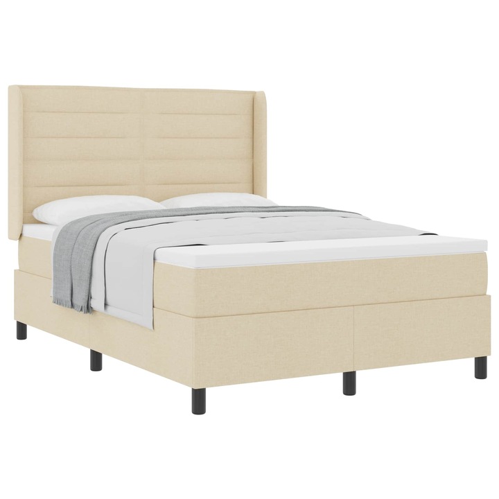 Pat cu arcuri cu saltea vidaXL, cu headboard Crem 200 x 140 cm tesatura