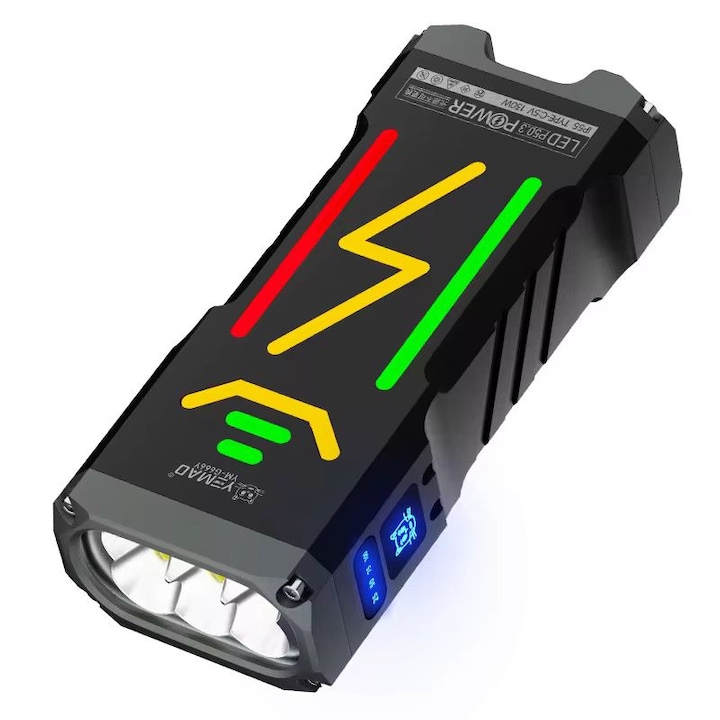 Акумулаторен тактически фенер, 130000 lm, 7 режима, USB зареждане, водоустойчив