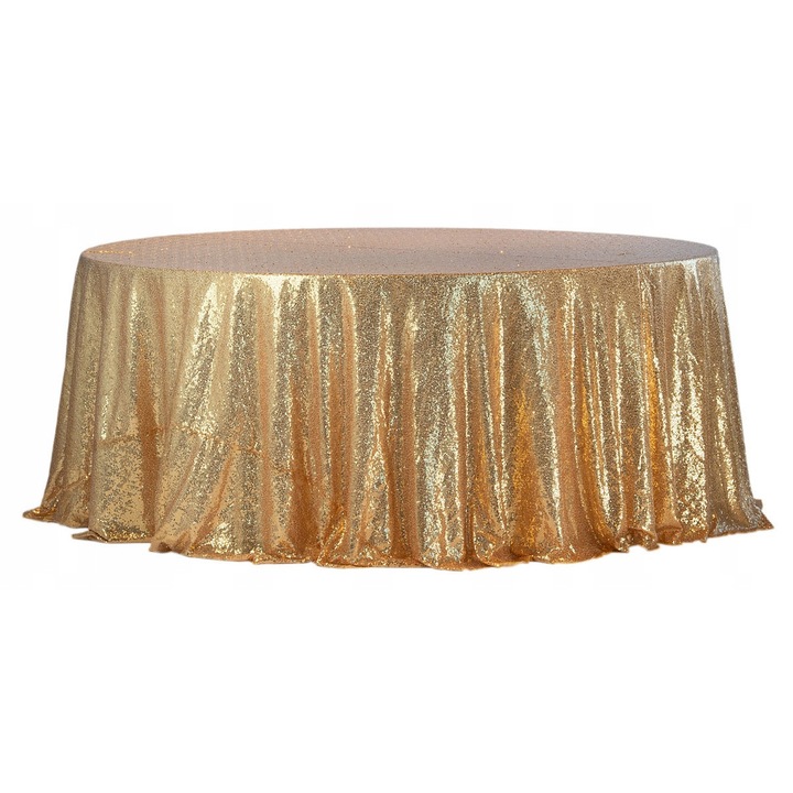 Fată de masă rotundă cu paiete Bankietowo, diametru 340cm, aurie, poliester