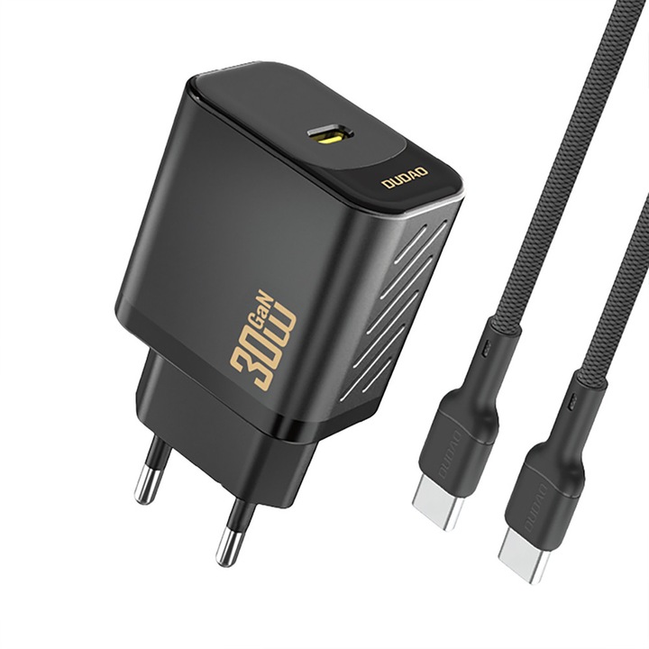 Dudao A27PCEU hálózati töltő, USB-C, Power Delivery 30W, USB-C – USB-C kábel mellékelve, fekete