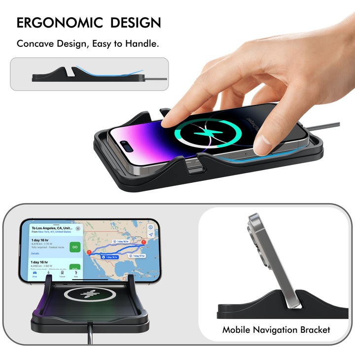 Incarcator Auto Suport Wireless Qi, Universal, pentru iPhone 8+ / Samsung Galaxy / Android, Compatibil Casti Qi