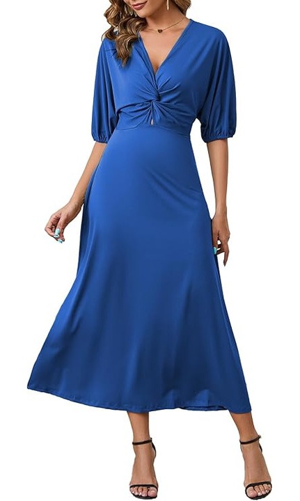 Rochie dama wrap lunga, decolteu V, maneci 3/4 tip liliac, 2XL