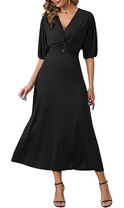 Rochie dama wrap lunga, decolteu V, maneci 3/4 tip liliac, S