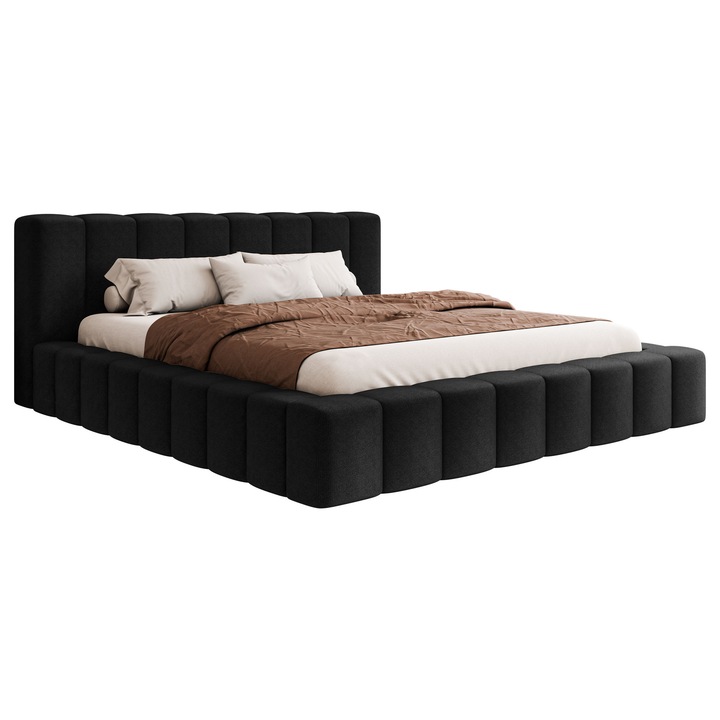 Pat tapitat Makira 160x200, MIRJAN 24, negru, 196x239x82 cm