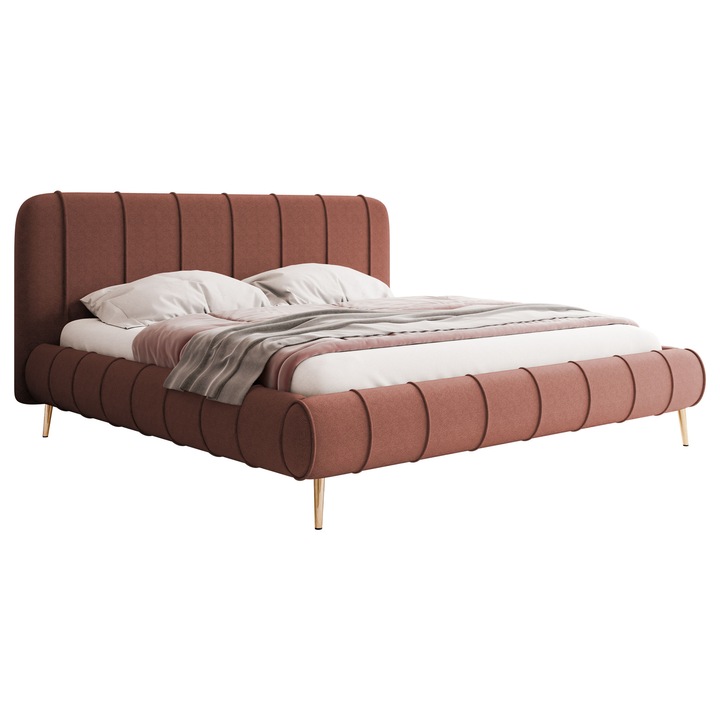 Pat tapitat Slim XI cu picioarele 120x200, MIRJAN 24, somon + picioare aurii, 146x216x117 cm