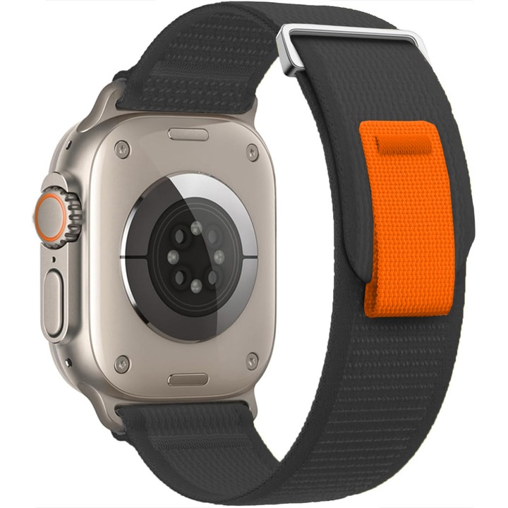 Nylon szíj, túrázáshoz, kompatibilis Apple Watch Ultra3/Ultra 2/Ultra/SE3/SE2/SE/11/10/9/8/7/6/5/4/3/2/1 - 42/44/45/46/49MM CASEY STUDIOS kompatibilis, állítható, textil anyag, fekete