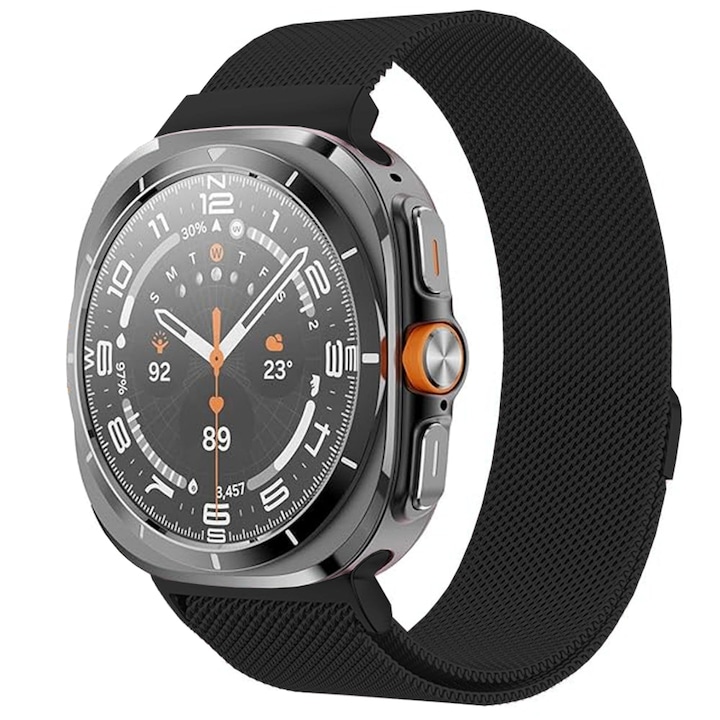 Curea Milanese Metalica compatibila cu Samsung Galaxy Watch Ultra CASEY STUDIOS™, Prindere Magnetica, din Otel Inoxidabil, Ajustabila, Premium, Negru