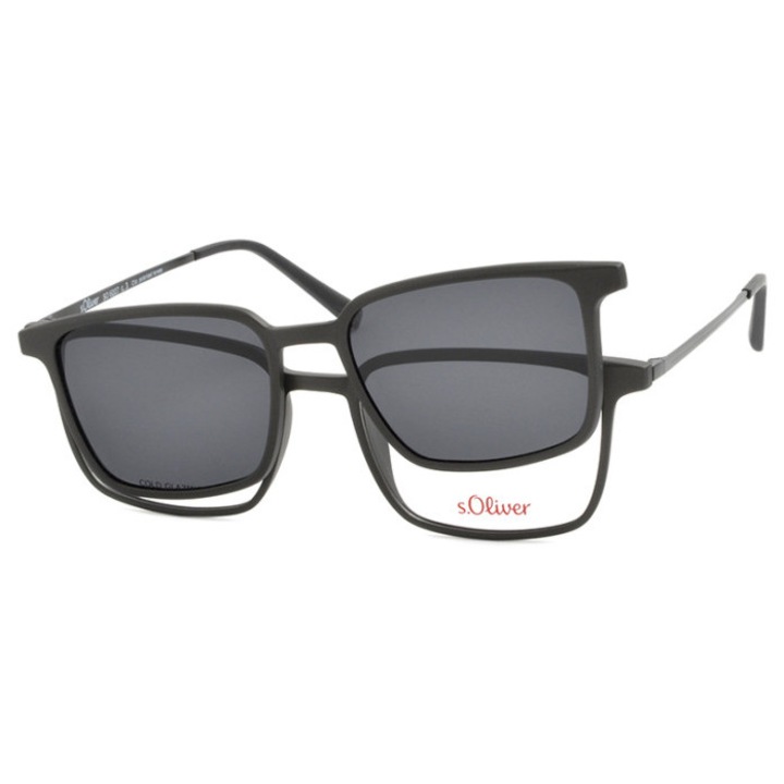 Rame ochelari s.Oliver, design modern, negru mat, clip on polarizat, 55x18x143mm