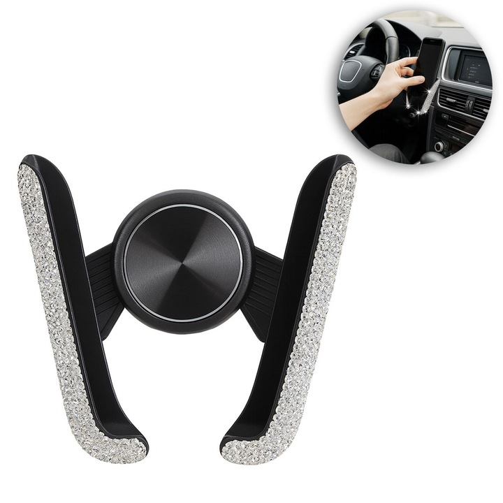 Suport Telefon Mobil cu Strasuri, Montare pe Gura de Ventilare