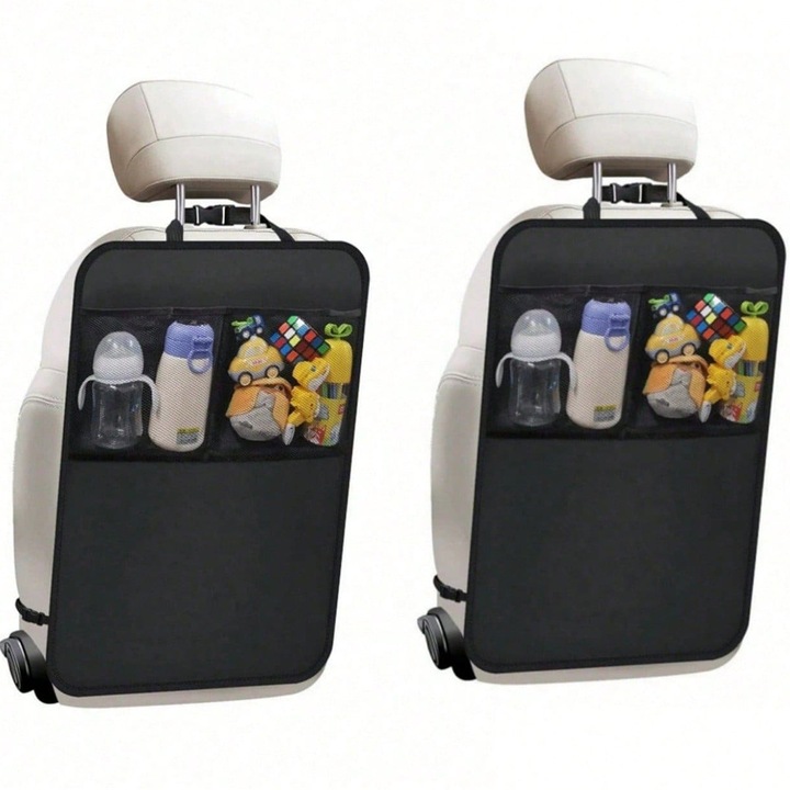 Set 2 Huse de Protecție pentru Scaune Auto, FooFoony, Negru, 68x48cm, cu Organizator și Suprafață Impermeabilă