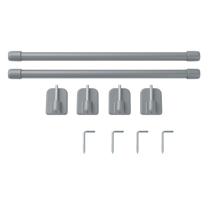 Set 2 Bare Perdeluta Extensibile Crom mat 40–70 cm – Bare Vitraj ECO, Kit Complet cu 4 Suporturi Autoadezive Incluse