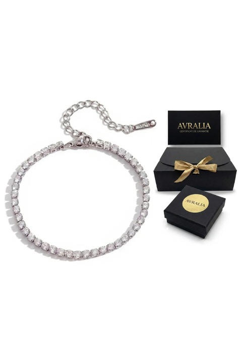 Bratara Tennis placata cu Aur Alb 18K, Cristale Zirconiu Premium, Rezistenta la Apa, Hipoalergenica, Marime Reglabila, Pachet Cadou inclus