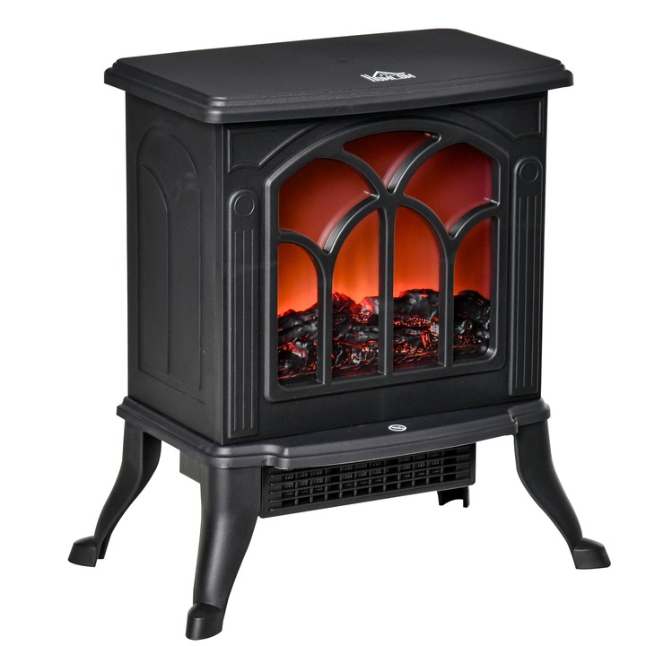 HOMCOM Semineu Electric de Podea cu 2 Nivele de Putere 750/1500 W, Efect de Flacara, Suprafata de Acoperire 15-20 m², Negru