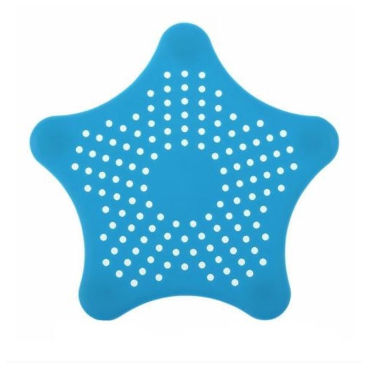 Sita Protectie Scurgere cu Ventuze din Silicon pentru Chiuveta Cada Dus Sifon 15 x 15 cm Albastru