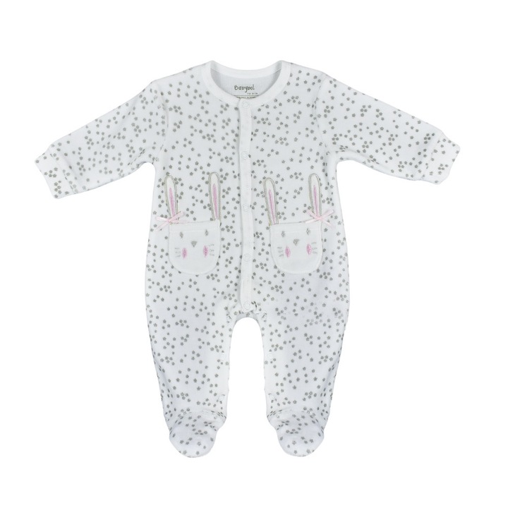 Salopeta Babybol, bumbac catifelat, imprimeu stelute, alba, Alb