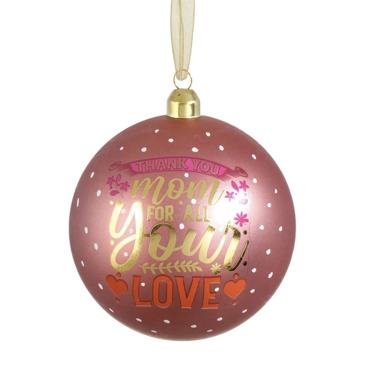 Glob de Craciun Dublu Roz cu Mesaj "Best Mom in the World", 10cm