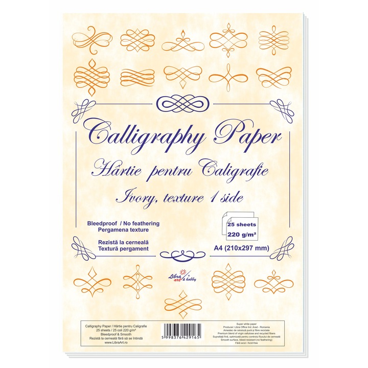 Hartie ivory pentru caligrafie, suprafata texturata 25 coli 220g A4