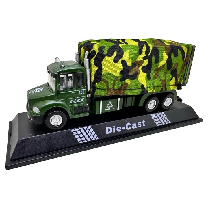 Katonai teherautó modell 1:32 terepmintás, fényekkel, hangokkal, visszahúzós