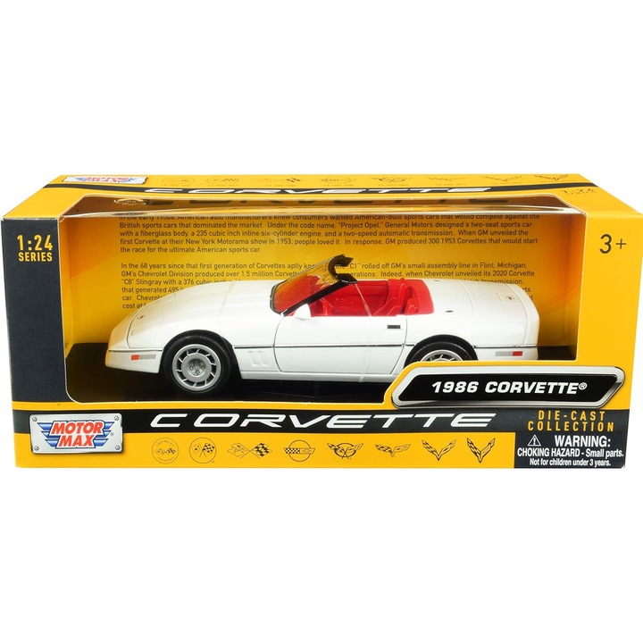 Macheta Motor Max Chevrolet Corvette 1986 1:24 fehér fém die-cast replika