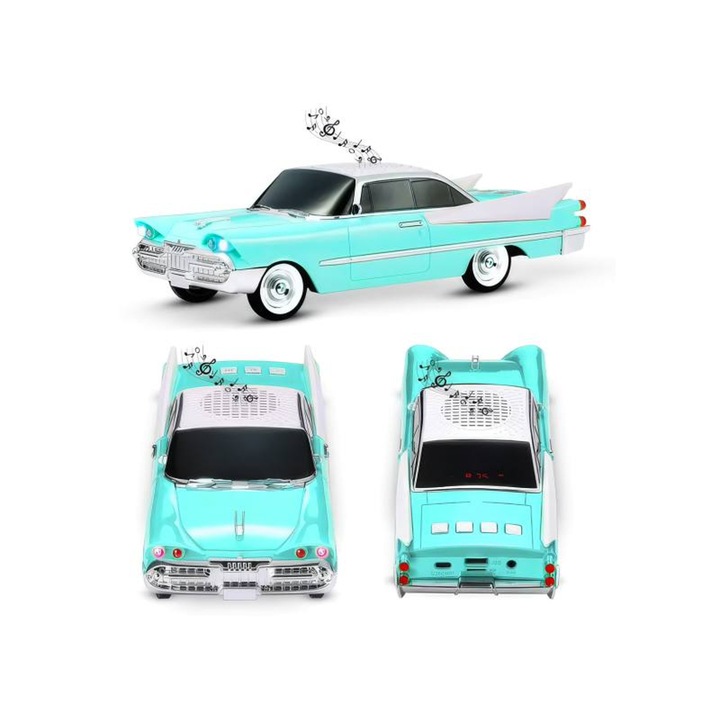 Boxă retro Lamex, radio portabil Bluetooth, acumulator 1500 mAh, albastră, 270x70x100mm