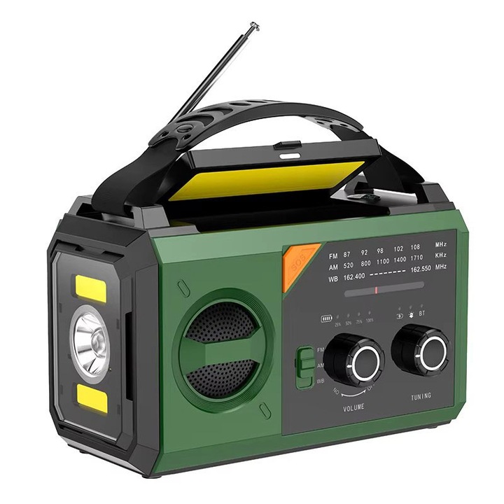 Радио Портативно VXF, соларно захранване, батерия 20000 mAh, метеорологично радио NOAA/AM/FM/WB, BT 5.3 високоговорител, фенер 10000m
