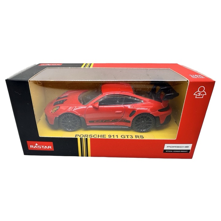 Macheta Rastar Porsche 911 GT3 RS 1:43 piros fém die-cast replika