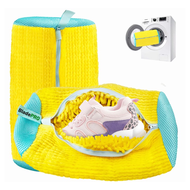 Sac spalat incaltaminte BladePRO, material rezistent, fermoar premium, galben, 39x19cm