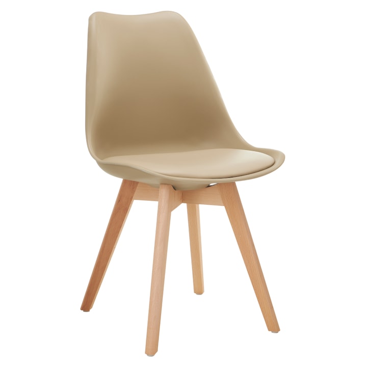 Scaun cappuccino/fag, picioare din lemn, sezut moale, piele eco, 48x53x82 cm