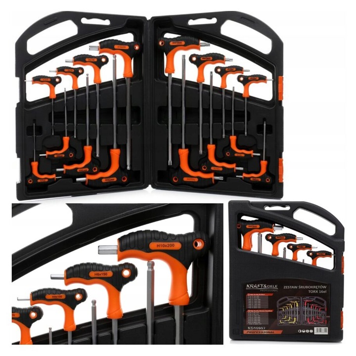 Комплект 16 отвертки Torx, Kraft, стомана S2 и хром-ванадий, чанта за носене