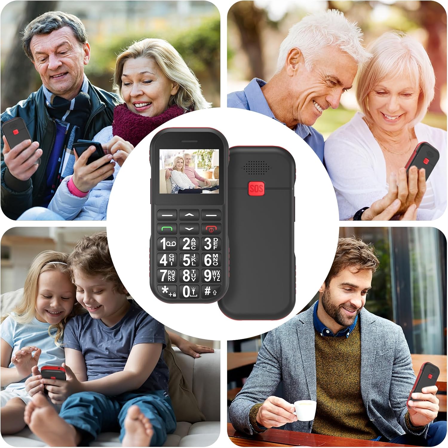 Telefon Mobil Seniori, Dual Sim, Buton SOS, Bluetooth, Radio FM, Baterie de Lunga Durata, Lanterna, Functie Apel Rapid, Incarcare USB-C si Stand, Sunet Puternic, Display 1.77 inch, Butoane mari pentru Varstnici, WIRSEN®, Negru