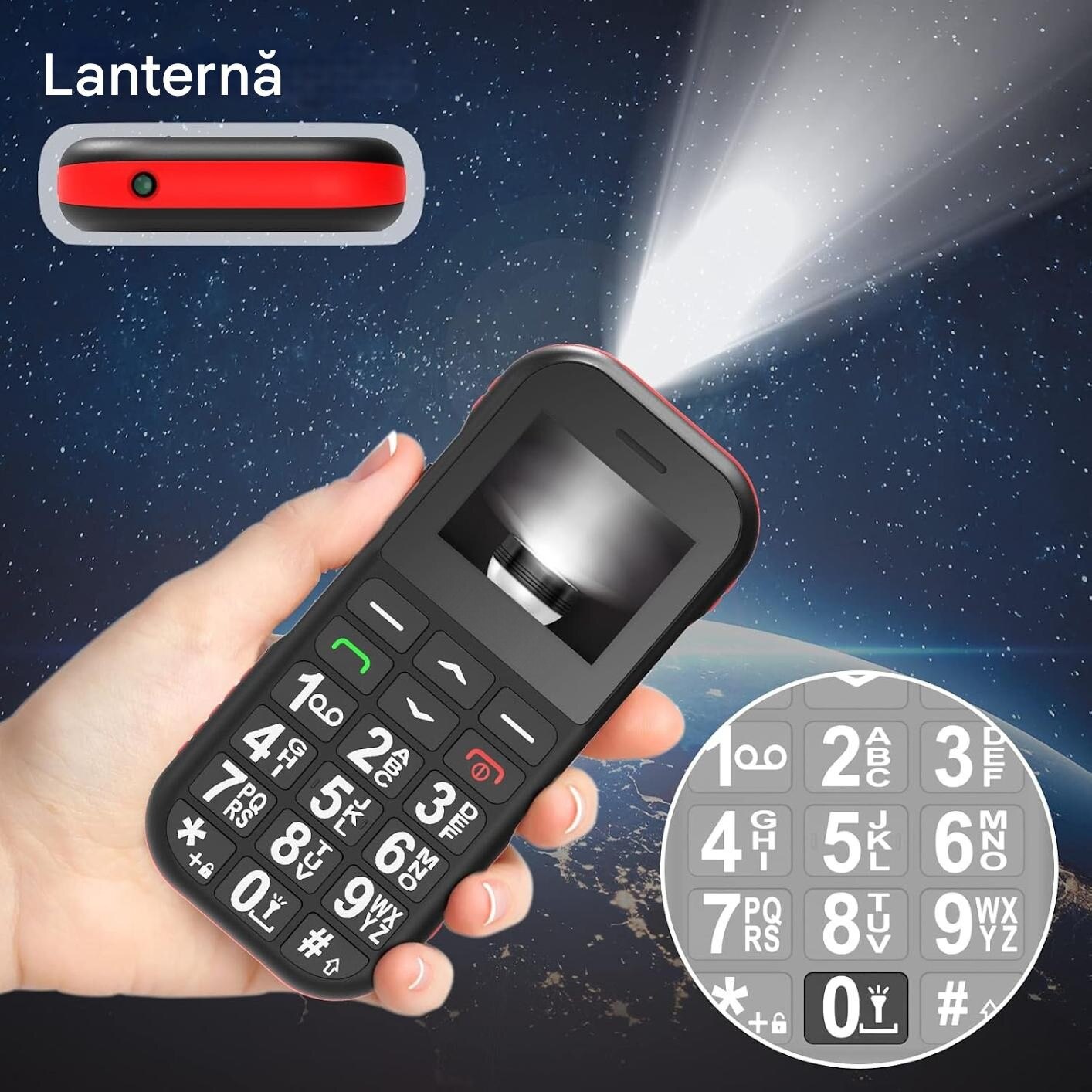 Telefon Mobil Seniori, Dual Sim, Buton SOS, Bluetooth, Radio FM, Baterie de Lunga Durata, Lanterna, Functie Apel Rapid, Incarcare USB-C si Stand, Sunet Puternic, Display 1.77 inch, Butoane mari pentru Varstnici, WIRSEN®, Negru