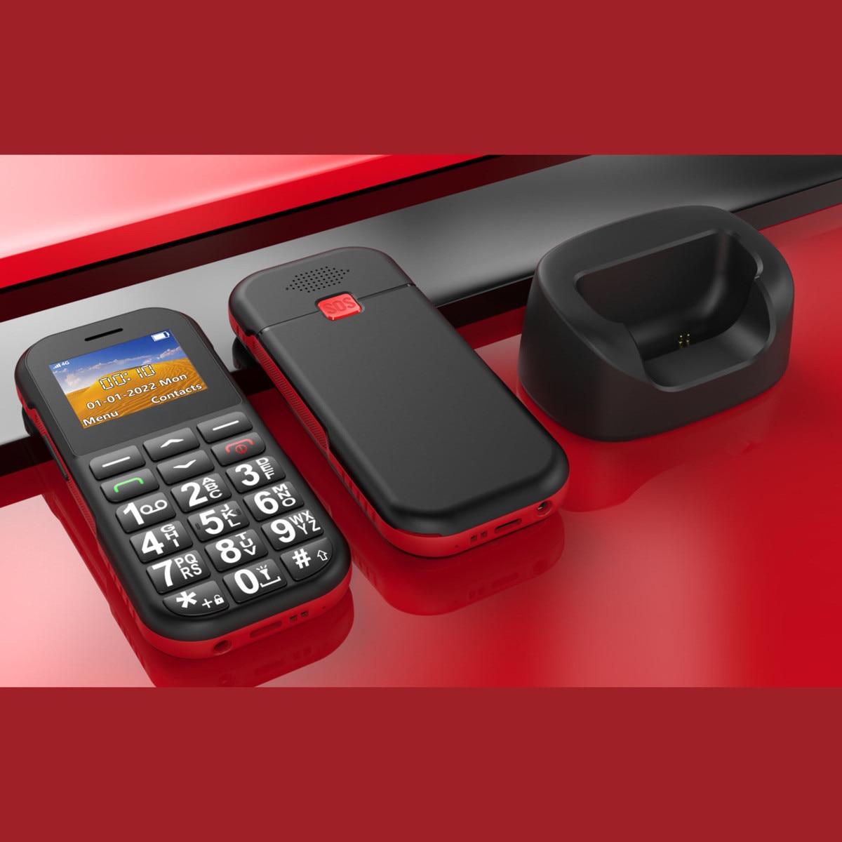 Telefon Mobil Seniori, Dual Sim, Buton SOS, Bluetooth, Radio FM, Baterie de Lunga Durata, Lanterna, Functie Apel Rapid, Incarcare USB-C si Stand, Sunet Puternic, Display 1.77 inch, Butoane mari pentru Varstnici, WIRSEN®, Negru