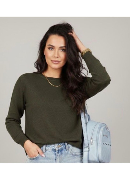 Női pulóver, pamut, kerek nyakú, fekete, S/M méret