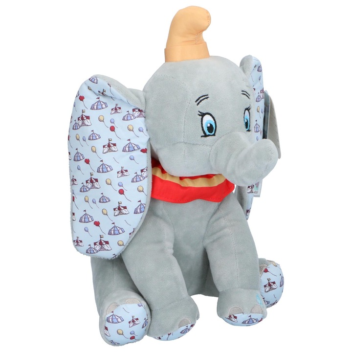Плюшена играчка със звук, Disney, Модел слончето Дъмбо, 30 см, Сиво